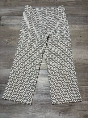 Amici Women’s XS Taupe White Geometric Print Cropped Wide Leg Pants USA